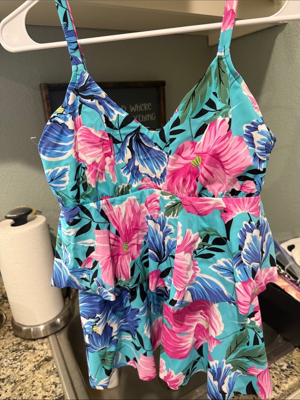 Women’s Turquoise Floral Swim Dress with Pink & Blue Blooms